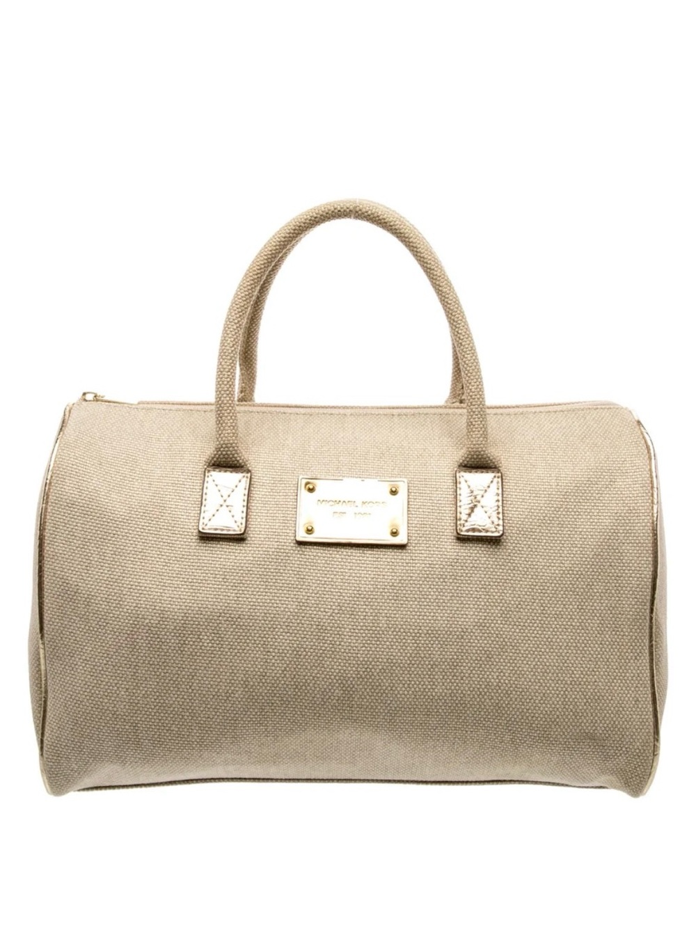 Michael Kors Beige Canvas Satchel with Gold Hardware